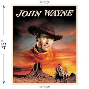 May include: A rectangular poster featuring John Wayne in a cowboy hat, with the text "JOHN WAYNE" at the top. The poster is 43 inches tall and depicts a desert scene with cowboys on horseback.