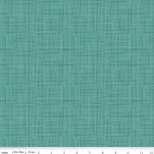 May include: Teal fabric with a subtle woven texture and a grid pattern. The fabric has a slightly speckled appearance.