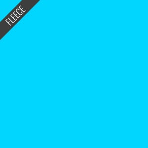 May include: Bright turquoise fleece fabric. The word "FLEECE" is printed in white on a black diagonal banner in the upper left corner. The fabric is a solid, vibrant color.