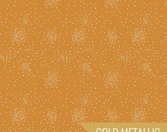 May include: Mustard-colored fabric with a repeating pattern of small white dots. The words "GOLD METALLIC" are printed in a gold banner across the bottom of the image.