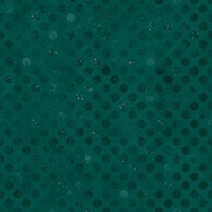 May include: Teal green background with a pattern of dark green polka dots. The dots are evenly spaced and vary slightly in size. The background has a textured appearance, with subtle variations in color and tone.