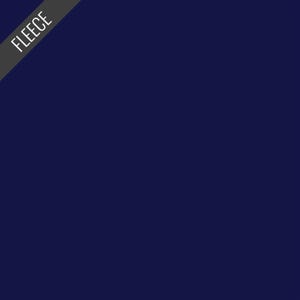 May include: Solid navy blue fleece fabric. The word "FLEECE" is printed in white on a diagonal black banner in the upper left corner. The fabric is a deep, saturated blue.