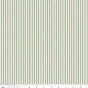 May include: A white fabric with thin green stripes. The fabric is a woven cotton blend.