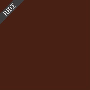 May include: Solid brown fleece fabric with the word "FLEECE" printed in white diagonally across the upper left corner. The fabric is a rich, warm brown color.