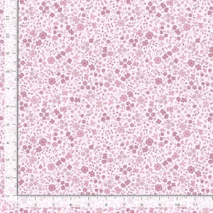 May include: A seamless pattern featuring a delicate floral design with small pink flowers and leaves on a white background.