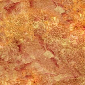 May include: A textured fabric surface featuring a mottled pattern of warm orange, golden yellow, and deep rust red tones. The material displays a woven appearance with a slightly uneven, granular finish that creates depth and visual variation.