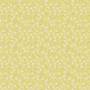 May include: A fabric with a repeating pattern of white tulip-like shapes on green stems, scattered across a light yellow background. The design creates a whimsical, floral aesthetic, suitable for various craft projects.