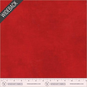 May include: Solid red fabric with a textured surface. The fabric is marked with a ruler along the bottom edge, showing measurements in inches. The words "WIDEBACK" are printed diagonally across the top left corner.