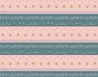 May include: A repeating pattern featuring horizontal stripes in teal, pink, and gold. The design includes floral elements, hearts, envelopes, and the text "I love you" in a delicate script. The overall aesthetic is romantic and vintage.