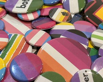 Discounted Imperfect Pride Flag Buttons: LGBTQ+ Pins, Various Designs (1.25" and 2.25" Pinback Buttons)