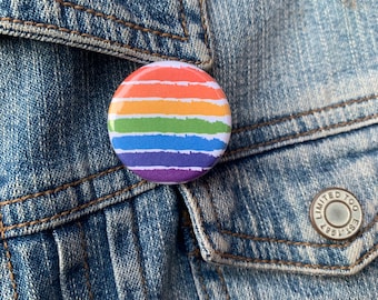 Unique Rainbow Stripe Pride Flag Button, LGBTQ+ Pride Pin (1.25" & 2.25")