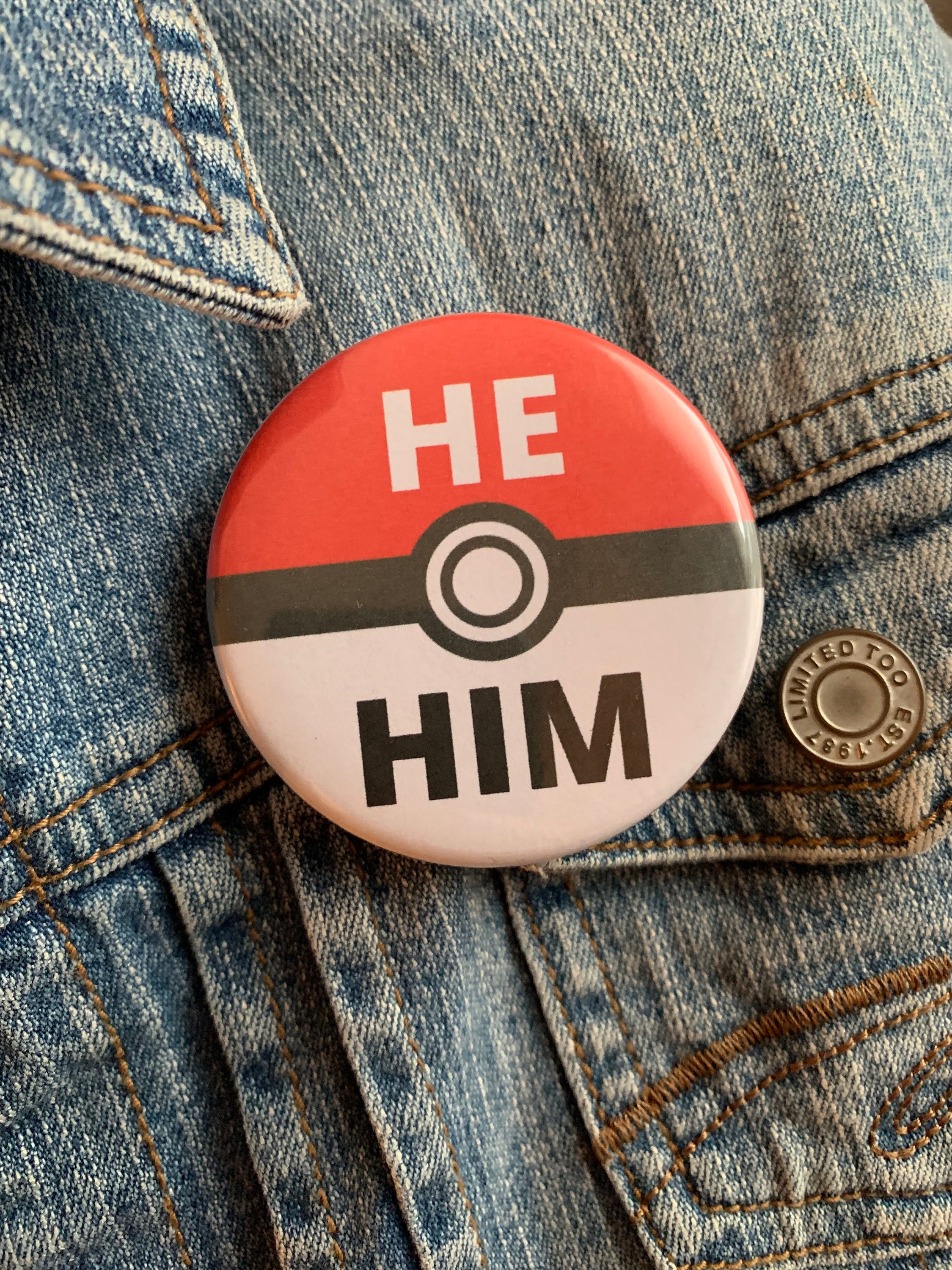 Pokeball Pronoun Button He Him She Her They Them Custom Etsy