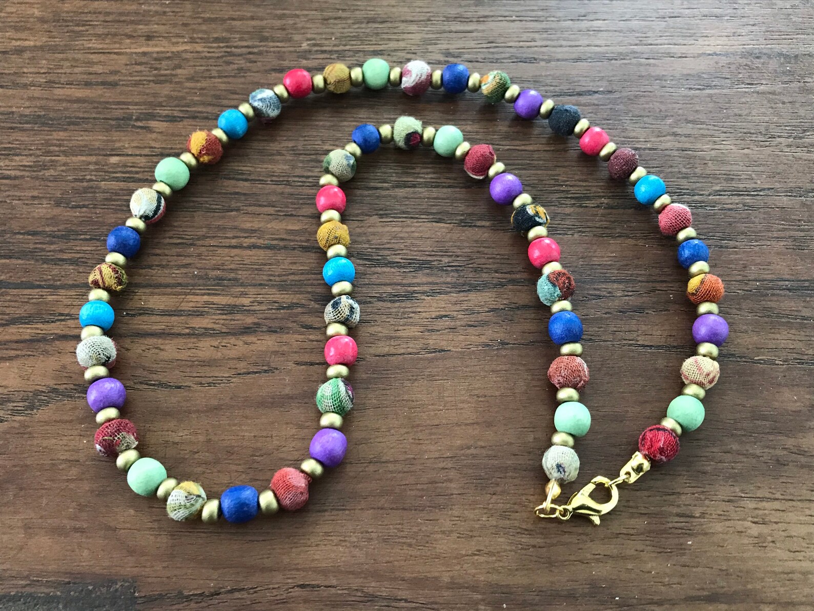 Colorful recycled Sari fabric covered bead necklace Etsy