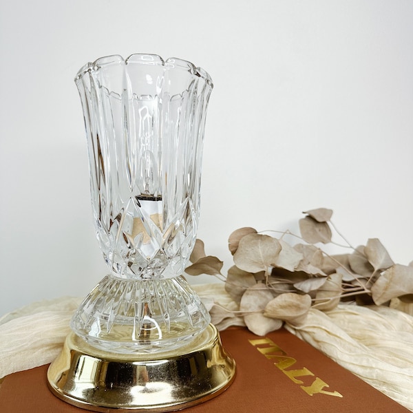 Vintage crystal glass and brass boudoir lamp/night lamp/vintage bedroom lamp