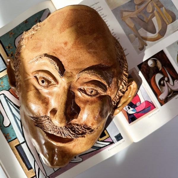 Vintage handmade clay pottery face/artistic face decor/coffee table face pottery decor