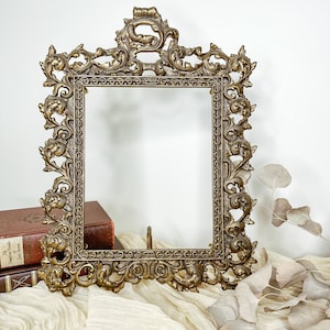 Antique Victorian brass tabletop picture frame/large brass frame/cast brass frame/wedding photo frame