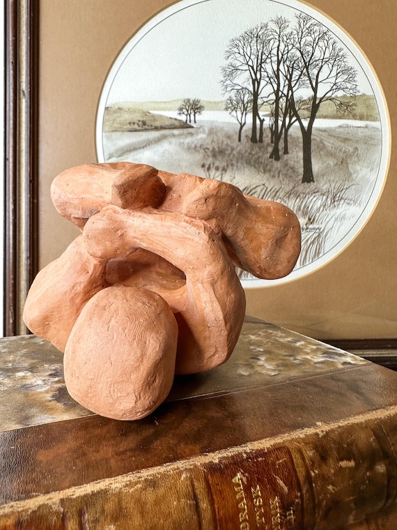 Vintage hand sculpted clay figure/vintage sculpture/artistic clay sculpture