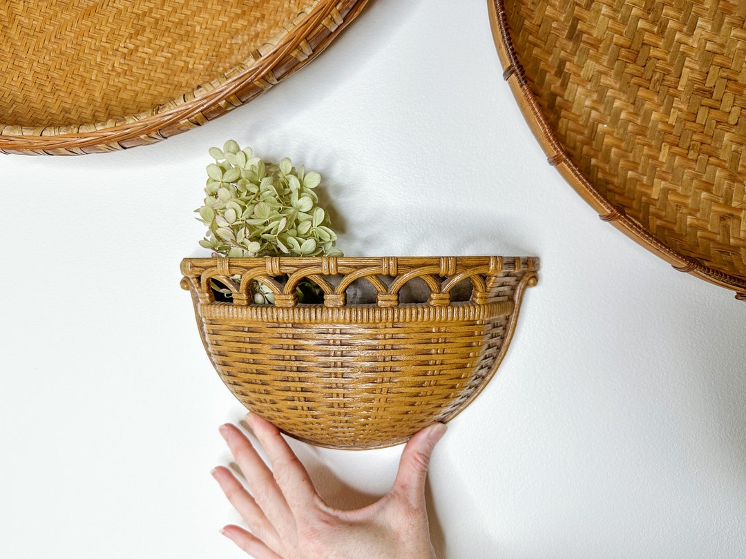 Vintage Homco Wall Pocket/wicker Wall Pocket/basket Wall Vase Etsy