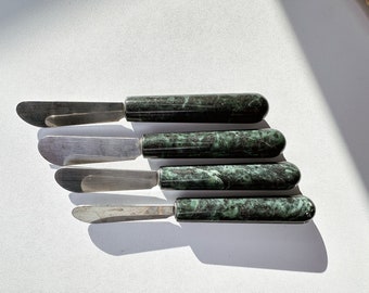 Vintage marble handle cheese knife set