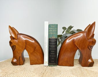 Vintage wood horse/donkey bookends/vintage wood folk art bookends