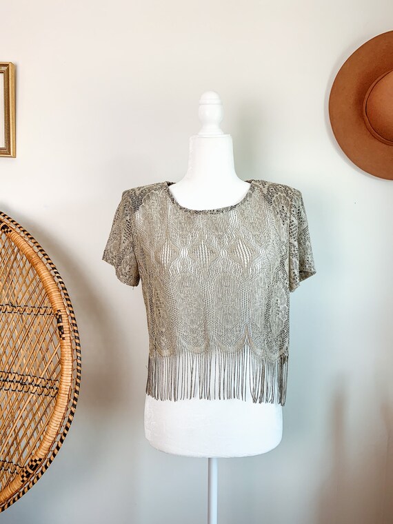 Vintage Giorgio Sant Angelo lace fringe crop top/v