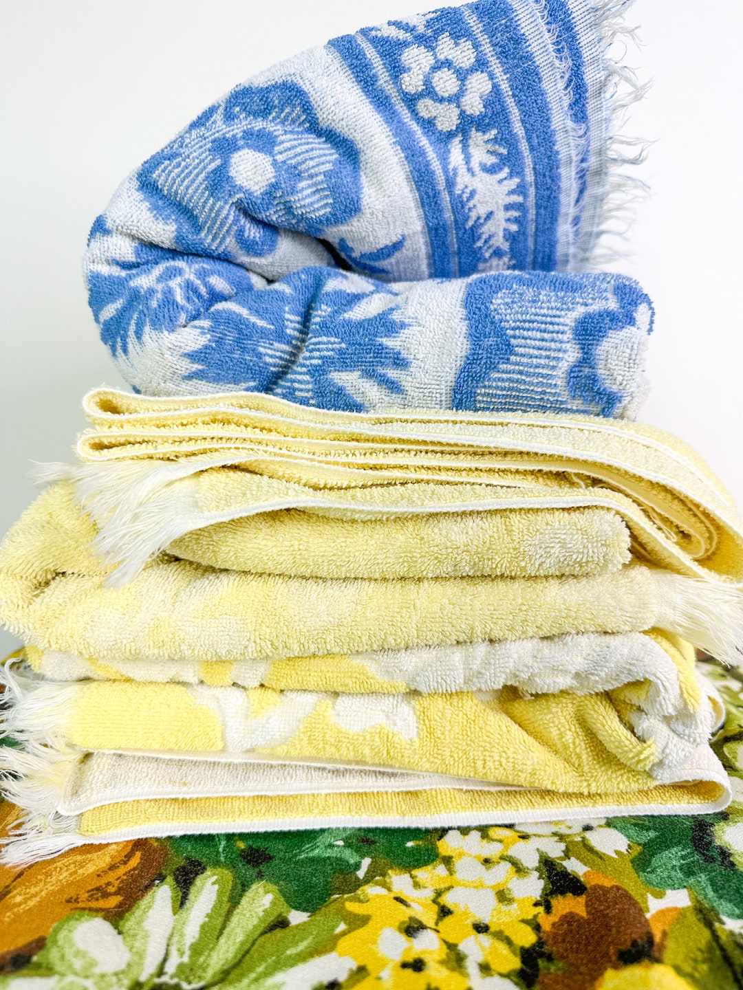 Vintage Bath Towels/vintage Yellow Towel/vintage Blue Etsy