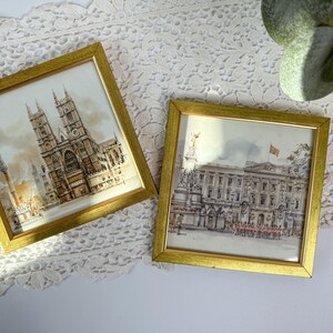 Vintage gilded wood framed art/London art prints/buckingham palace art/westminster abbey art/london England souvenir gifts