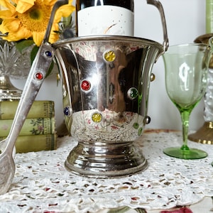 Vintage silver ice bucket with tongs/vintage champagne bucket/champagne chiller