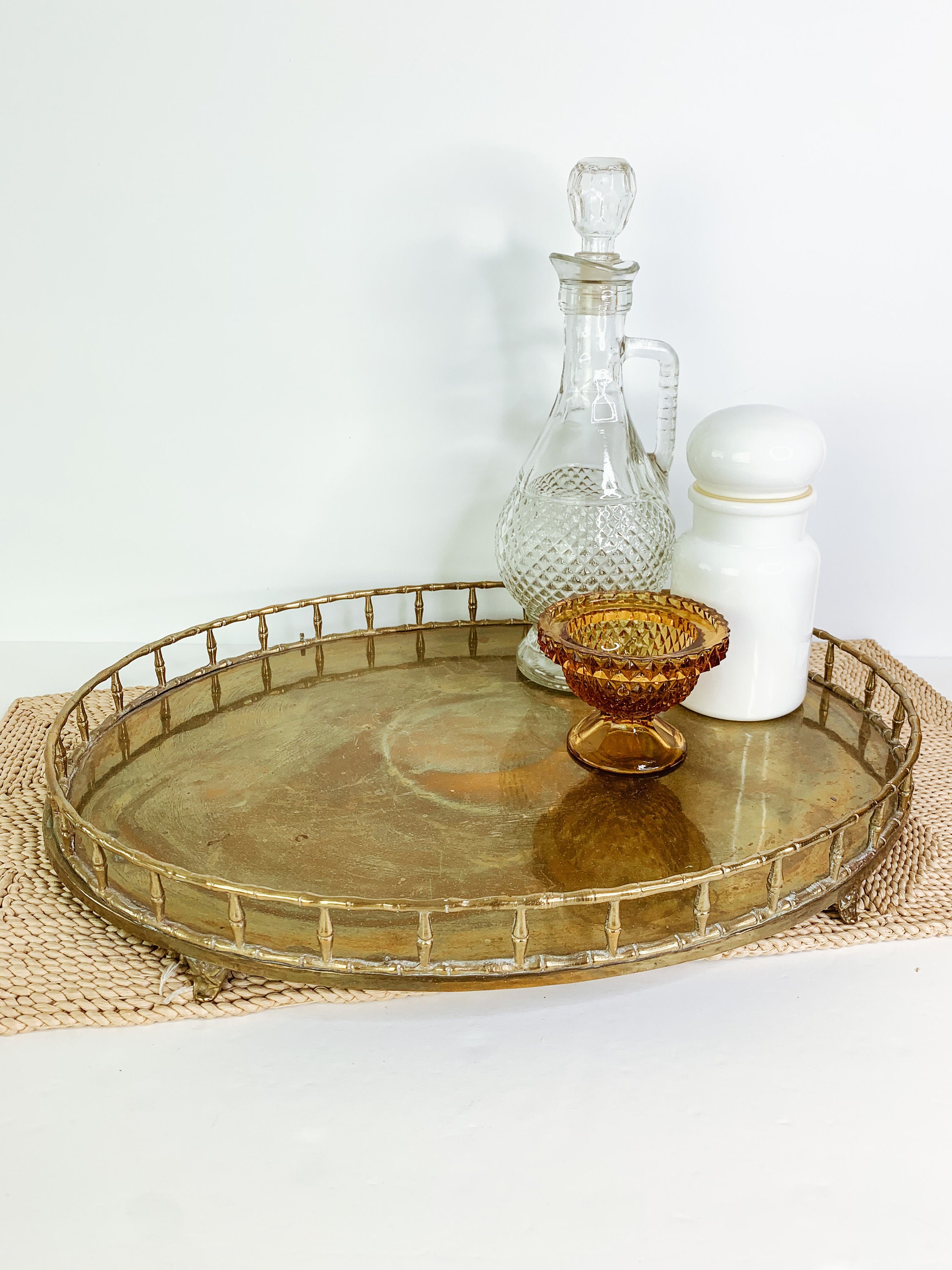 Vintage Brass Bar Tray/brass Vanity Tray/brass Bamboo Style Etsy
