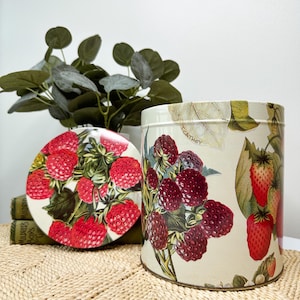 Vintage Berries storage tin/strawberry tin/berry kitchen decor