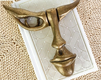 Vintage Cellura “The Door Guardian” bronze Modernist face door knocker/unique vintage door knocker