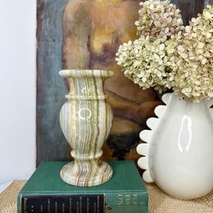 Vintage green onyx floral vase/large onyx stone vase