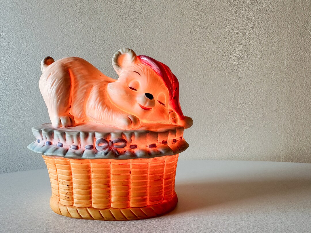 Vintage Lefton China Snuggle Cat Night Lamp/childrens Room Table Light