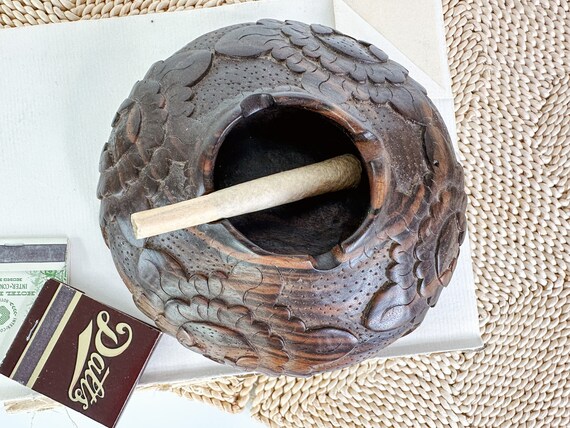 Hand carved ironwood ashtray/carved wood ring dish - image 1