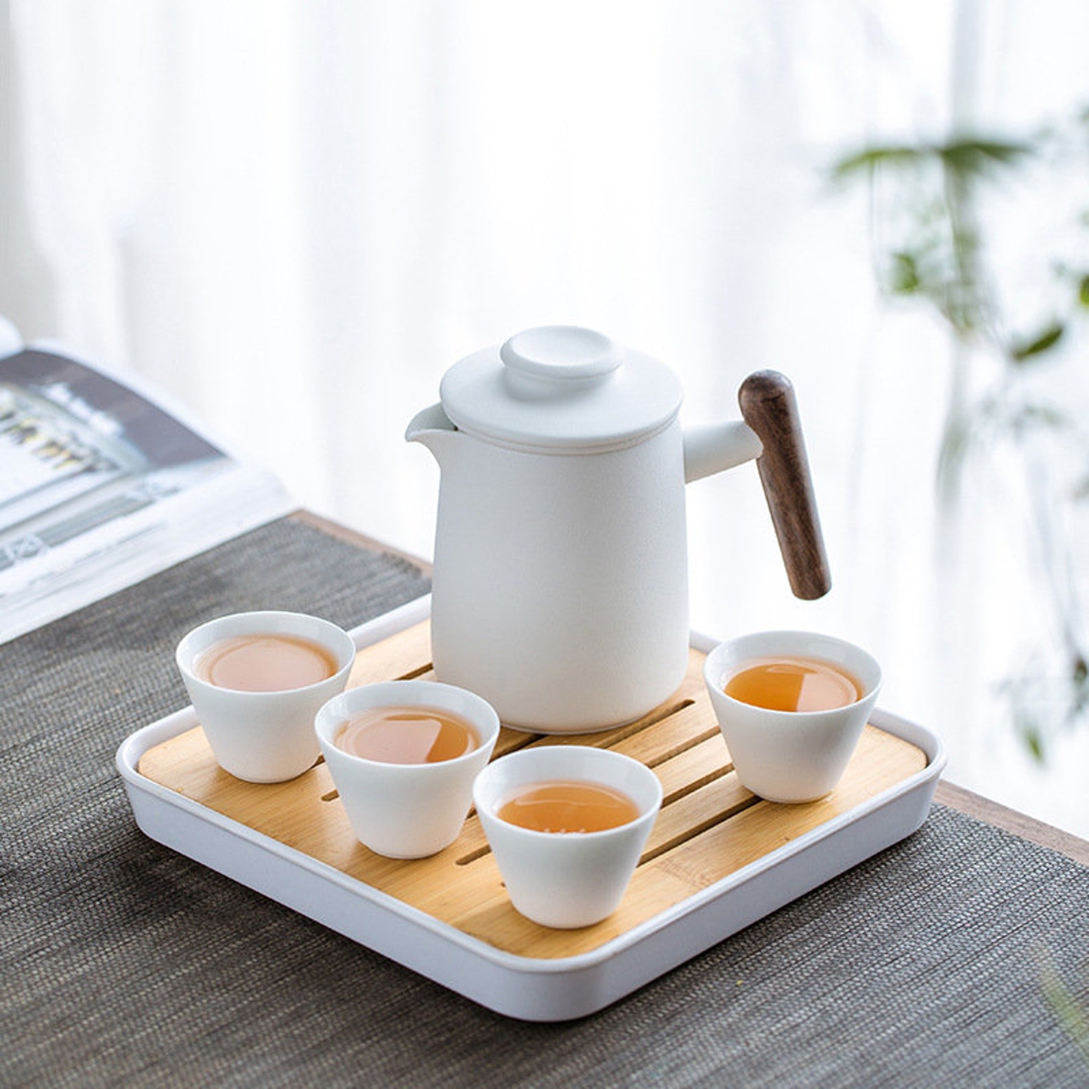 Travel Tea Set Portable Teapot Ceramic Teapot With 4 Cups Etsy