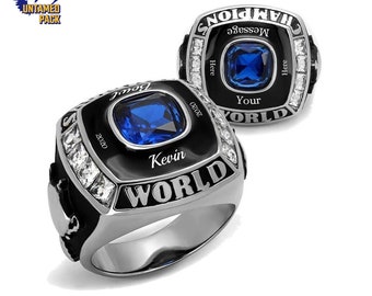 Bague championne du monde personnalisée - Football, baseball, basketball, esports, sports fantastiques - NOUVELLE option or !