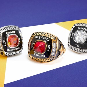 Custom Text and Color Championship Ring - Football, baseball, basketball, esports, fantasy sports, hockey, cheerleader- NEW Gold Option!