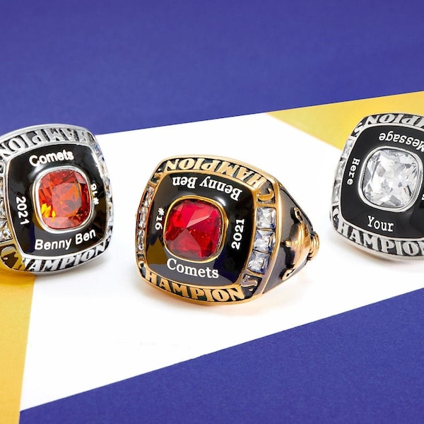 Custom Text and Color Championship Ring - Football, baseball, basketball, esports, fantasy sports, hockey, cheerleader- NEW Gold Option!