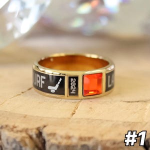 Custom Hockey Class Ring | Personalized Team Keepsake with Engraved Name, Year & Gemstone