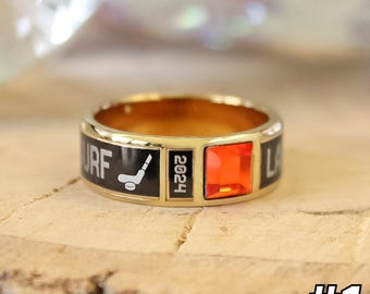 Custom Hockey Class Ring | Personalized Team Keepsake with Engraved Name, Year & Gemstone
