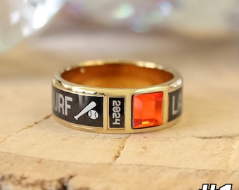 Custom Baseball/Softball Class Ring | Personalized Team Keepsake with Engraved Name, Year & Gemstone