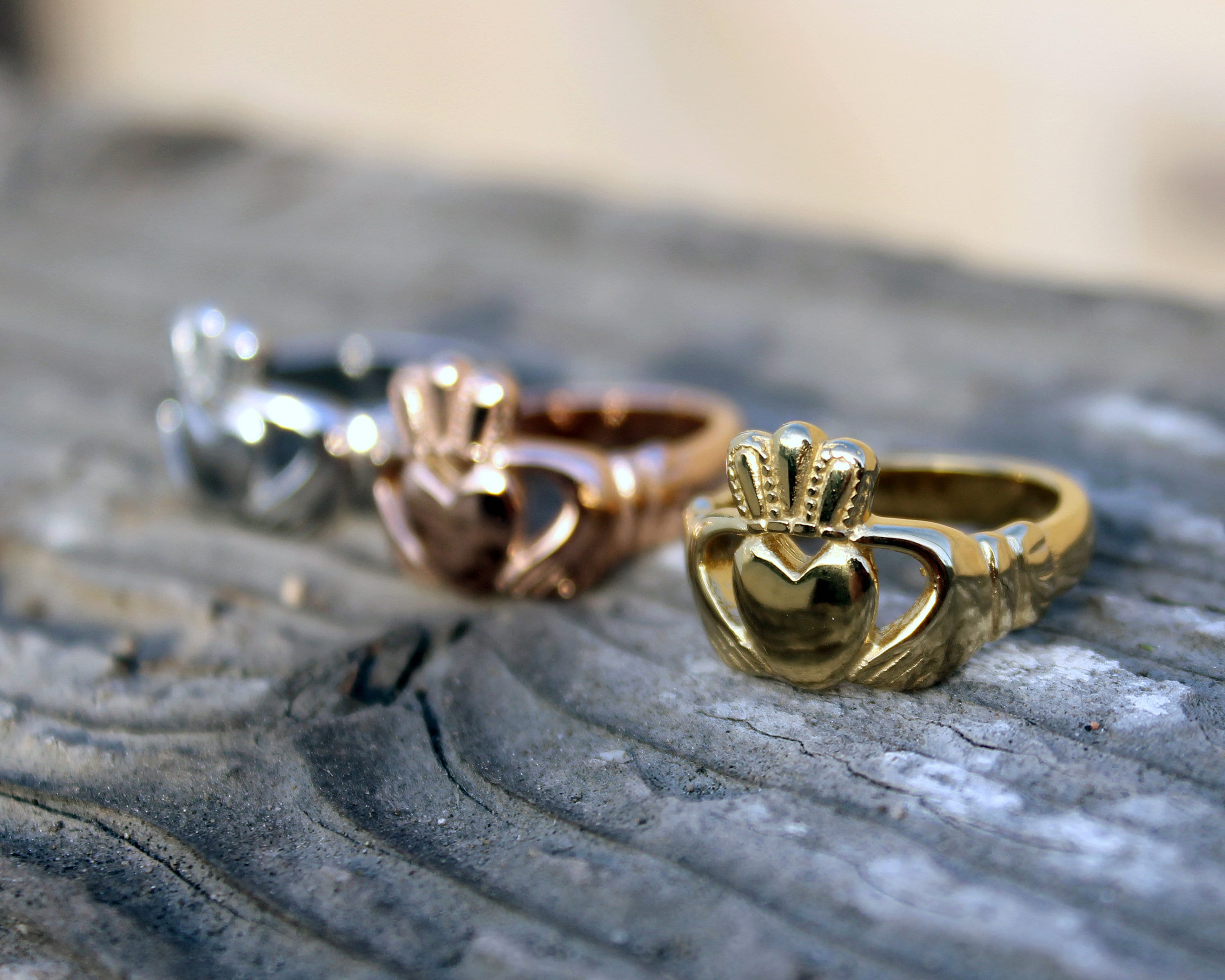 Personalized Claddagh Ring - Stainless Steel, Gold and Rose Gold Plat…