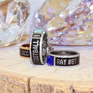 Customizable Team Ring | Personalized Keepsake with Engraved Team Name, Year, and Gemstone