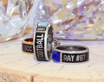 Customizable Team Ring | Personalized Keepsake with Engraved Team Name, Year, and Gemstone