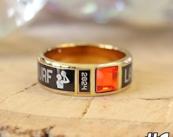 Custom Basketball Class Ring | Personalized Team Keepsake with Engraved Name, Year & Gemstone