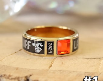 Custom Cheer Class Ring | Personalized Team Keepsake with Engraved Name, Year & Gemstone