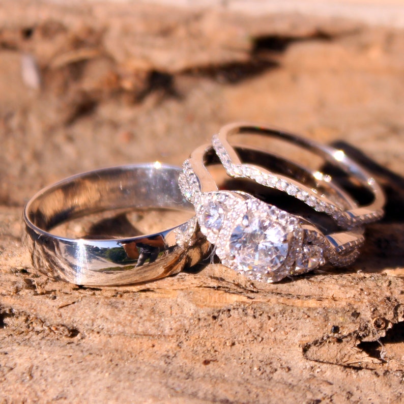 Engraved Sterling Silver His and Hers Wedding Bands Etsy
