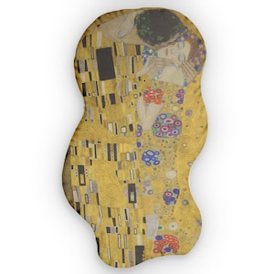 The Kiss - Gustav Klimt Custom Cutout Pillow - Art Lover Gift - Eclectic Home Decor - Romantic Aesthetic Cushion - Gold Art Throw Pillow