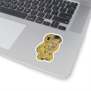 The Kiss - Gustav Klimt Art Sticker, Romantic Aesthetic Vinyl Decal, classic art sticker, water bottle sticker