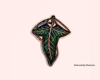 Tolkien-Inspired Lorian Leaf Sticker – Holographic Fantasy Tattoo Art, Middle-earth Inspired Decal